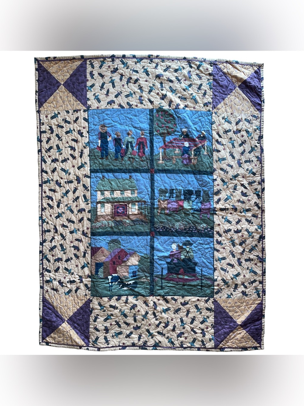 Ambish Rural Life/Farm Handmade Quilted Blanket 32"x42" Patchwork Country Cabin